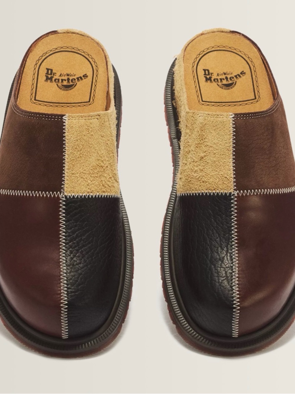 RUNS LARGE!! Dr. Martens San Patchwork Leather & Nubuck Mules